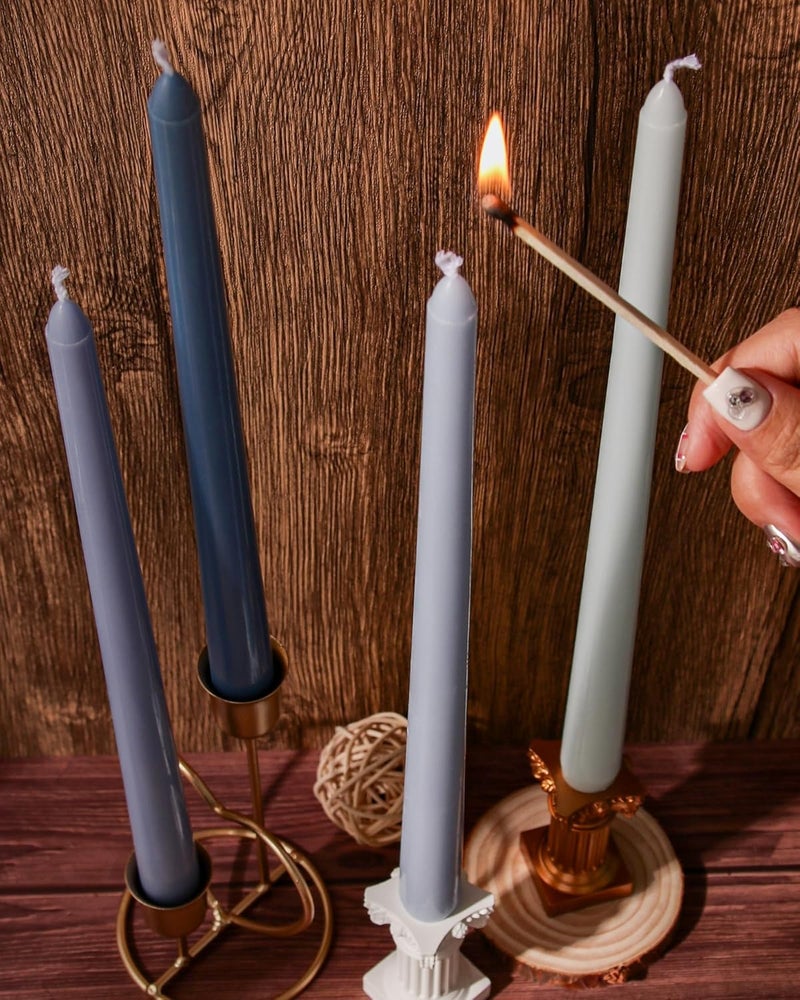 Viyffo 12-Inch Taper Candles 4 Pack - Tapered Candlesticks - Smokeless, Unscented, Long Burning - Hand Poured, Colored for Home Decor Wedding, Dinner - Blue - Image 3